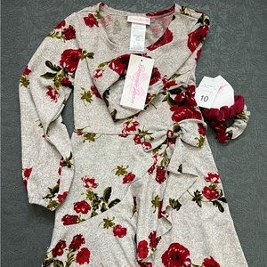Girls Floral Wrap Dress and Matching Scrunchies